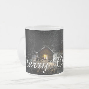 Merry Christmas Mystic Cabin Deep Woods Frosted Glass Coffee Mug