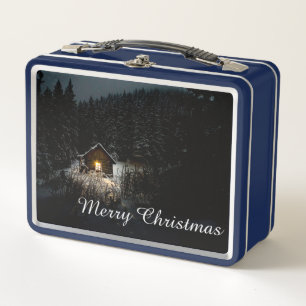 Merry Christmas Mystic Cabin Deep Woods Metal Lunch Box