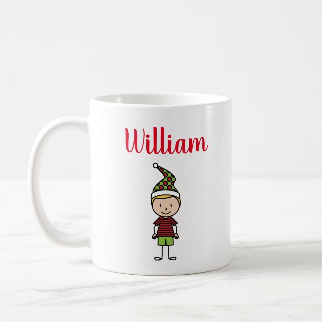 merry christmas name kids boy character custom coffee mug (Left)