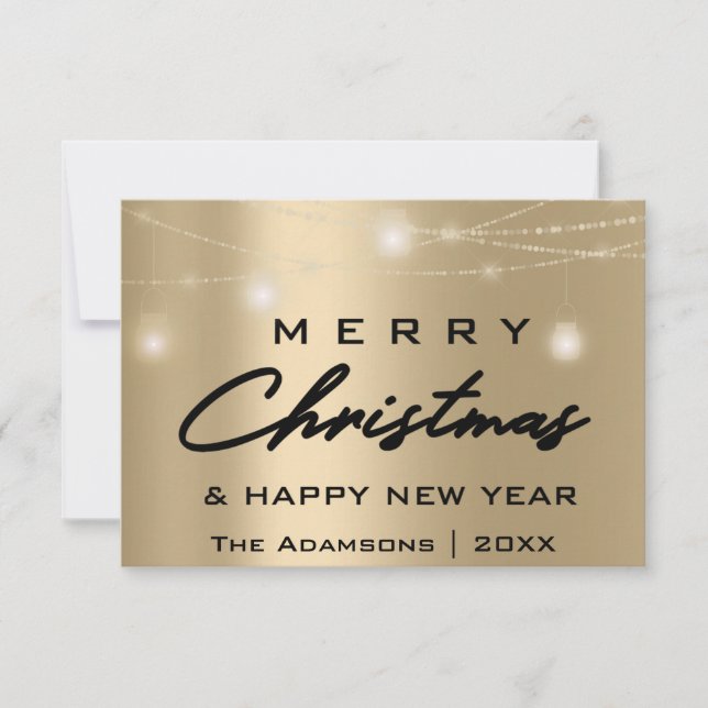 Merry Christmas Name Photo Tree Grey Lights Gold Invitation (Front)