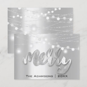 Merry Christmas Name Photo Tree Grey Lights Unique Invitation