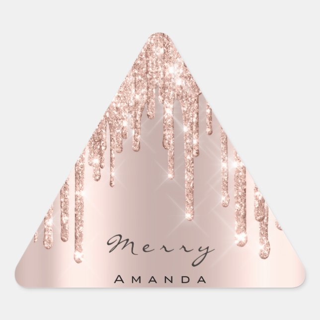 Merry Christmas  Name Rose Glitter Spark Traingle Triangle Sticker (Front)