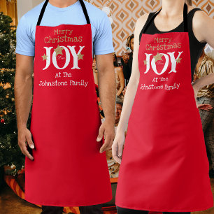 Merry Christmas Name Script Cool Chic Cute Red Apron