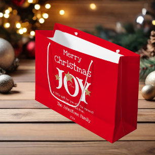 Merry Christmas Name Script Cute Red  Large Gift Bag