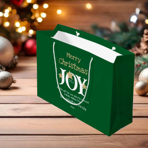 Merry Christmas Name Script Rustic Green Large Gift Bag
