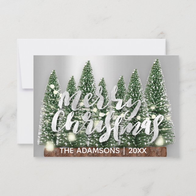 Merry Christmas Name Tree Rose Lights Silver Invitation (Back)