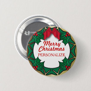 Merry Christmas Name Wreath 6 Cm Round Badge