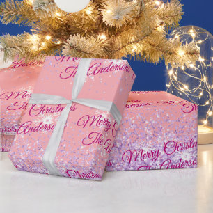 Merry Christmas, Names, Fuchsia Script, Glitter Wrapping Paper