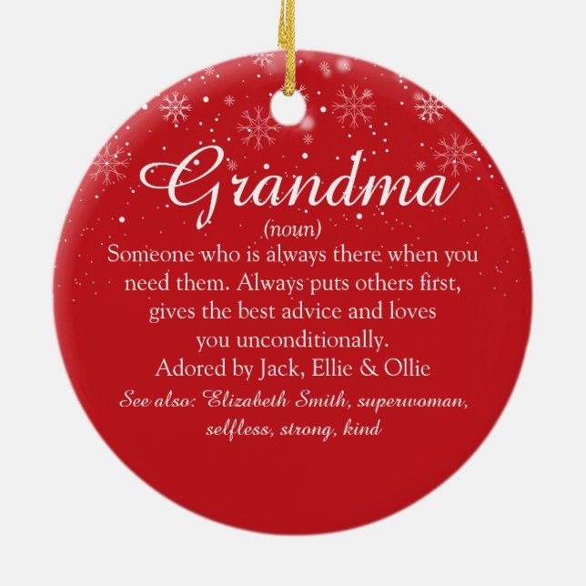 Merry Christmas Nan Grandma Grandmother Definition Ceramic Tree Decoration (Back)