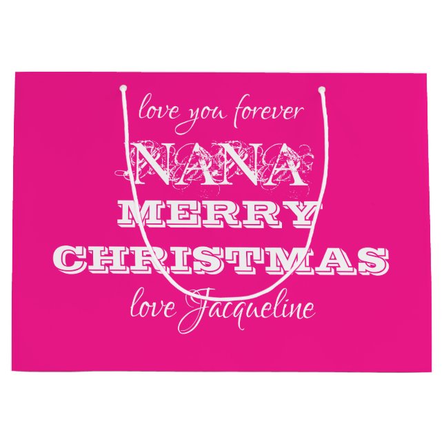 Merry Christmas Nana Classic Script Chic Pink  Large Gift Bag (Front)