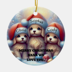 Merry Christmas Nana Cute Christmas Puppies Ceramic Tree Decoration