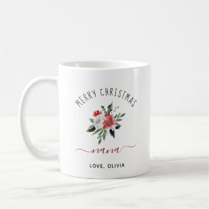 Merry Christmas Nana   Pretty Watercolor Floral Coffee Mug