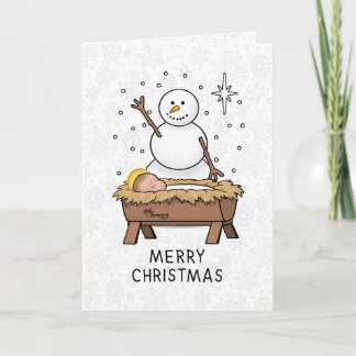 Merry Christmas Nativity Baby Jesus Snowman Card