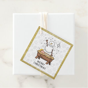 Merry Christmas Nativity Baby Jesus Snowman Favour Tags