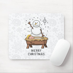 Merry Christmas Nativity Baby Jesus Snowman Mouse Mat