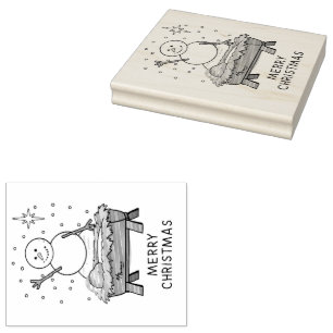Merry Christmas Nativity Baby Jesus Snowman Rubber Stamp