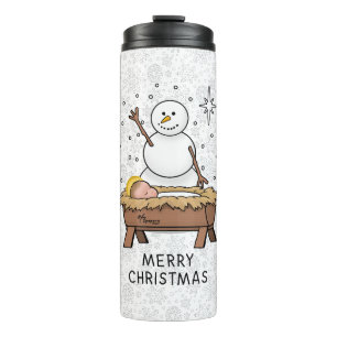 Merry Christmas Nativity Baby Jesus Snowman Thermal Tumbler