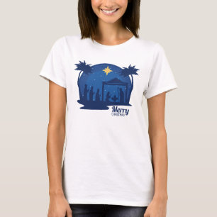 Merry Christmas Nativity Blue T-Shirt