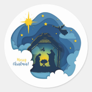 Merry Christmas Nativity Classic Round Sticker
