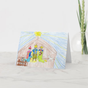 Merry Christmas Nativity Coloured Pencil Drawing Holiday Card