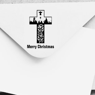 Merry Christmas Nativity Cross Silhouette Self-inking Stamp