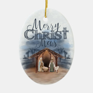 Merry Christmas Nativity custom photo / year Ceramic Tree Decoration