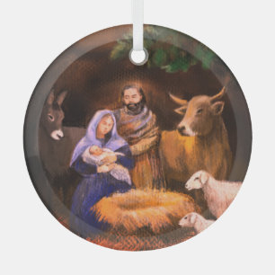 Merry Christmas nativity Glass Tree Decoration