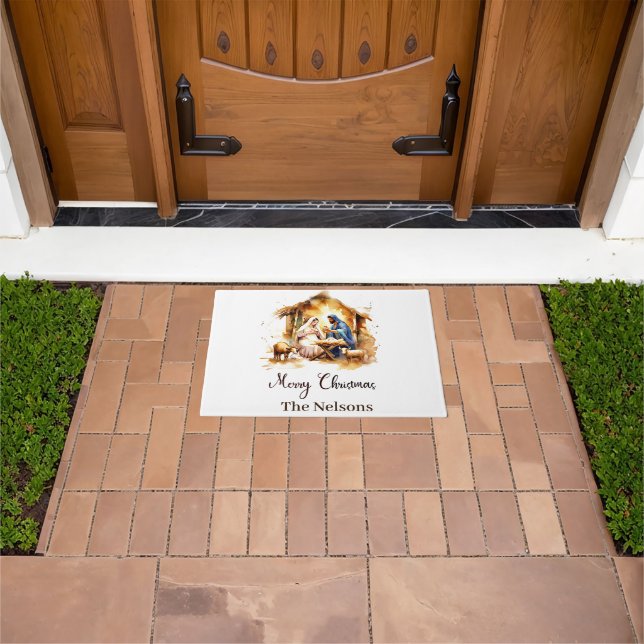 Merry Christmas Nativity personalised Doormat (Outdoor)