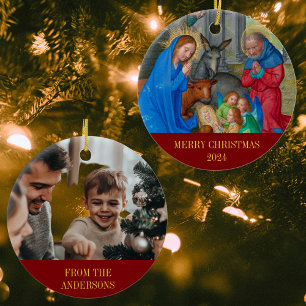 Merry Christmas Nativity Religious Christian Photo Ceramic Tree Decoration