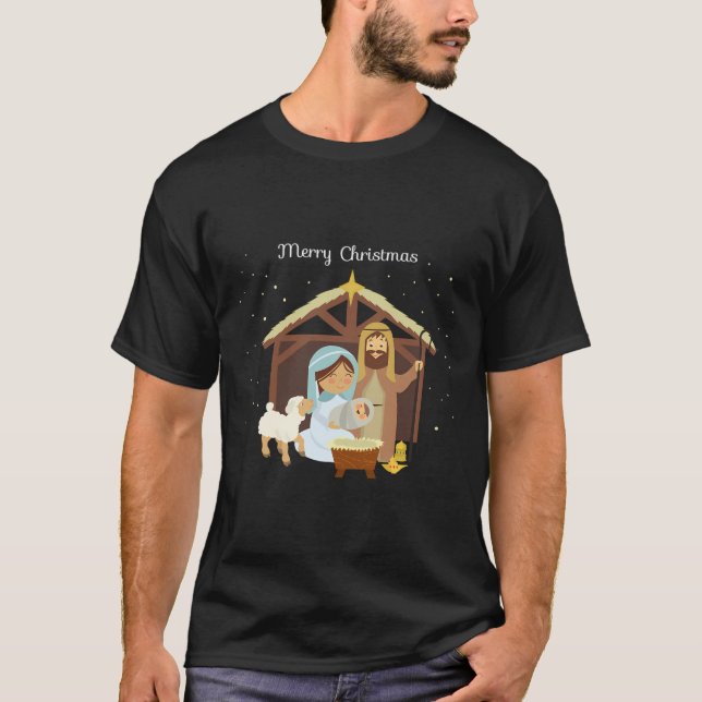 Merry Christmas Nativity Scene Christian Faith Hol T-Shirt (Front)