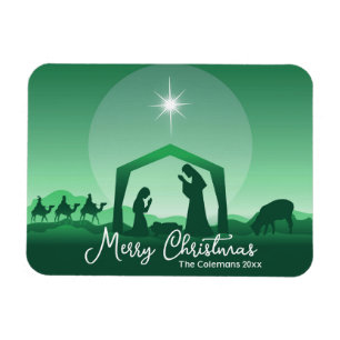 Merry Christmas Nativity Scene Green Religious Magnet