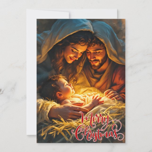 Merry Christmas Nativity Scene Holiday Card (Front)