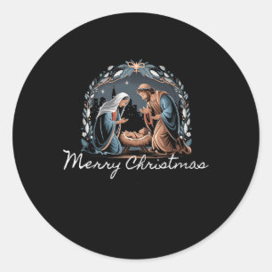 Merry Christmas Nativity Scene North Star Ba Classic Round Sticker