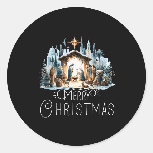 Merry Christmas Nativity Scene North Star Baby Jes Classic Round Sticker (Front)