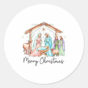 Merry Christmas Nativity Scene North Star Baby Jes Classic Round Sticker