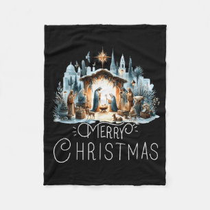 Merry Christmas Nativity Scene North Star Baby Jes Fleece Blanket