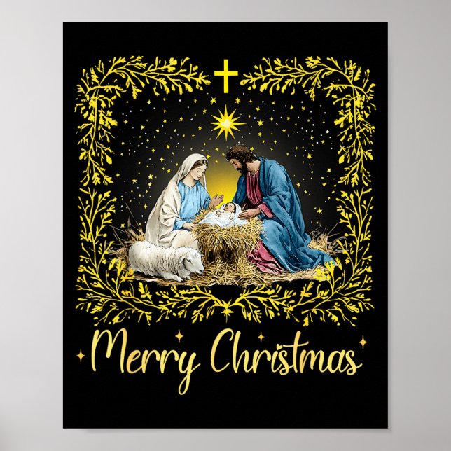 Merry Christmas Nativity Scene North Star Baby Jes Poster (Front)