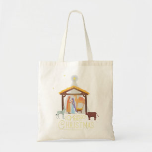 Merry Christmas Nativity Scene North Star Baby Jes Tote Bag