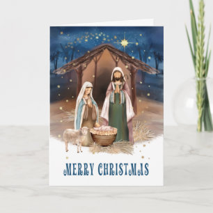 Merry Christmas. Nativity Scene Painting Holiday Card