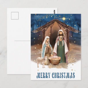 Merry Christmas. Nativity Scene Painting Holiday Postcard