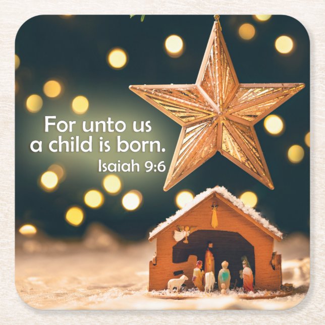 Merry Christmas Nativity Scene Under Star Square Paper Coaster (Front)