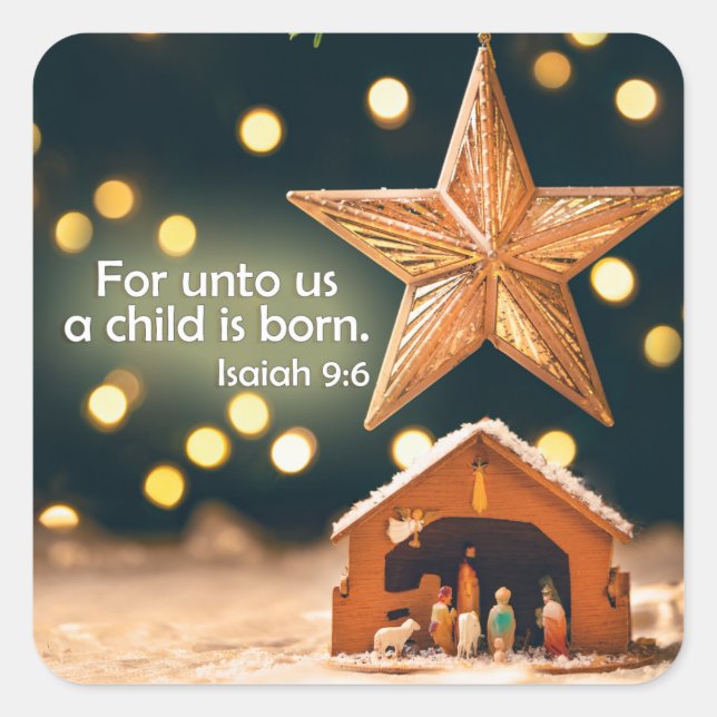 Merry Christmas Nativity Scene Under Star Square Sticker (Front)