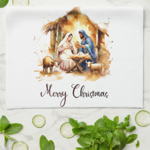 Merry Christmas Nativity Tea Towel