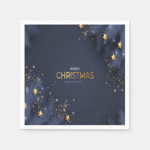 Merry Christmas Navy Blue and Gold Typography  Napkin