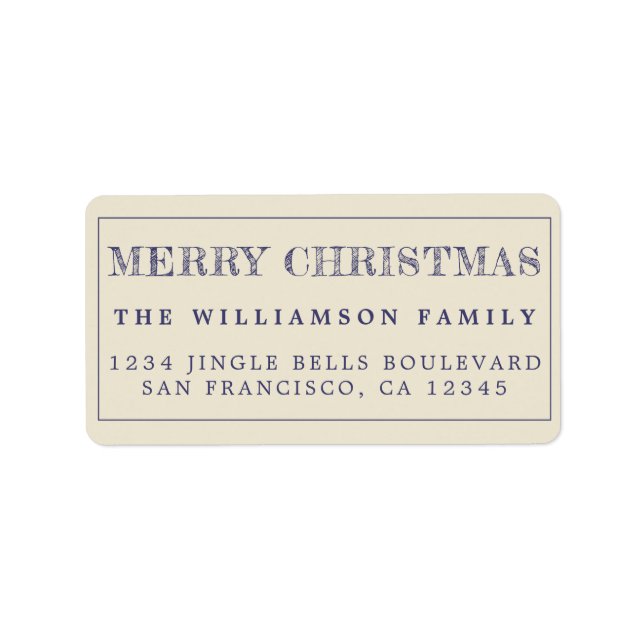Merry Christmas Navy Blue Antique Return Address Label (Front)