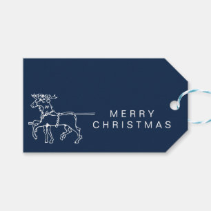Merry Christmas Navy Blue Reindeer Modern Elegant Gift Tags