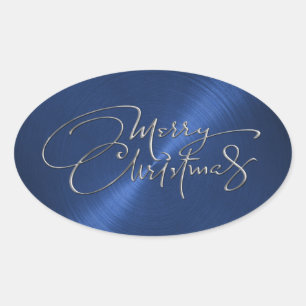 Merry Christmas Navy Blue Sticker Embossed Look