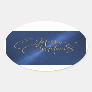 Merry Christmas Navy Blue Sticker Embossed Look