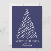 Merry Christmas Navy Blue White Scribble Tree