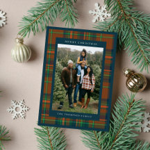 Merry Christmas Navy Plaid Flannel Family Photo